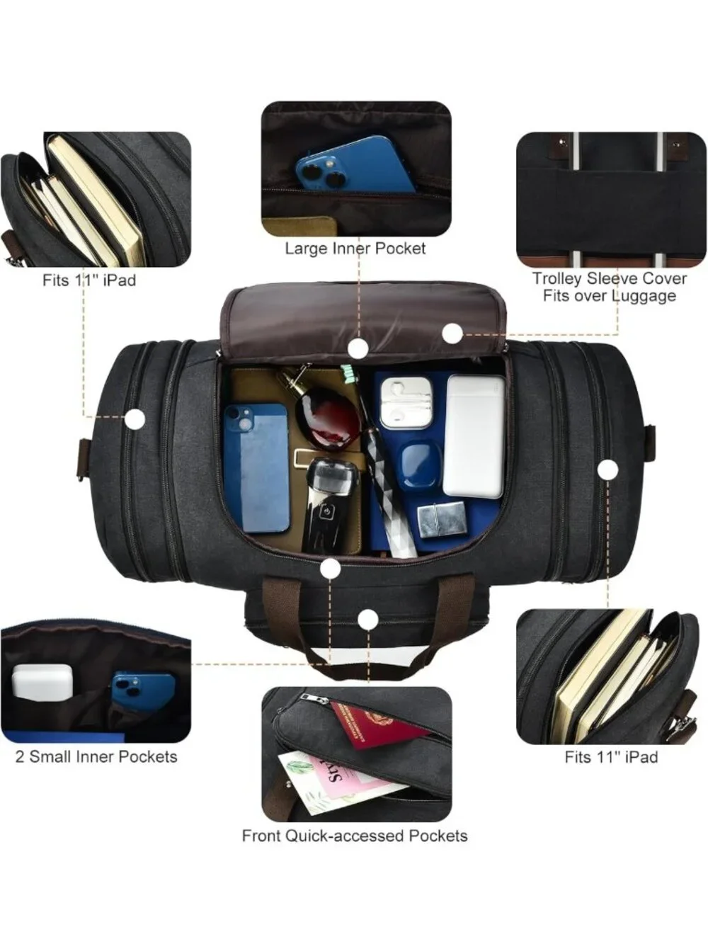 Spacious 50L Canvas Duffle Bag | Expandable Travel Gym Bag with Pockets & Strap